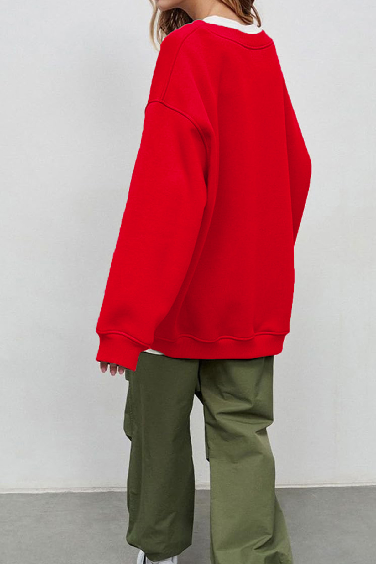 Kadın Bisiklet Yaka İçi Şardonlu, Kışlık Yumuşak Bol Sweatshirt K