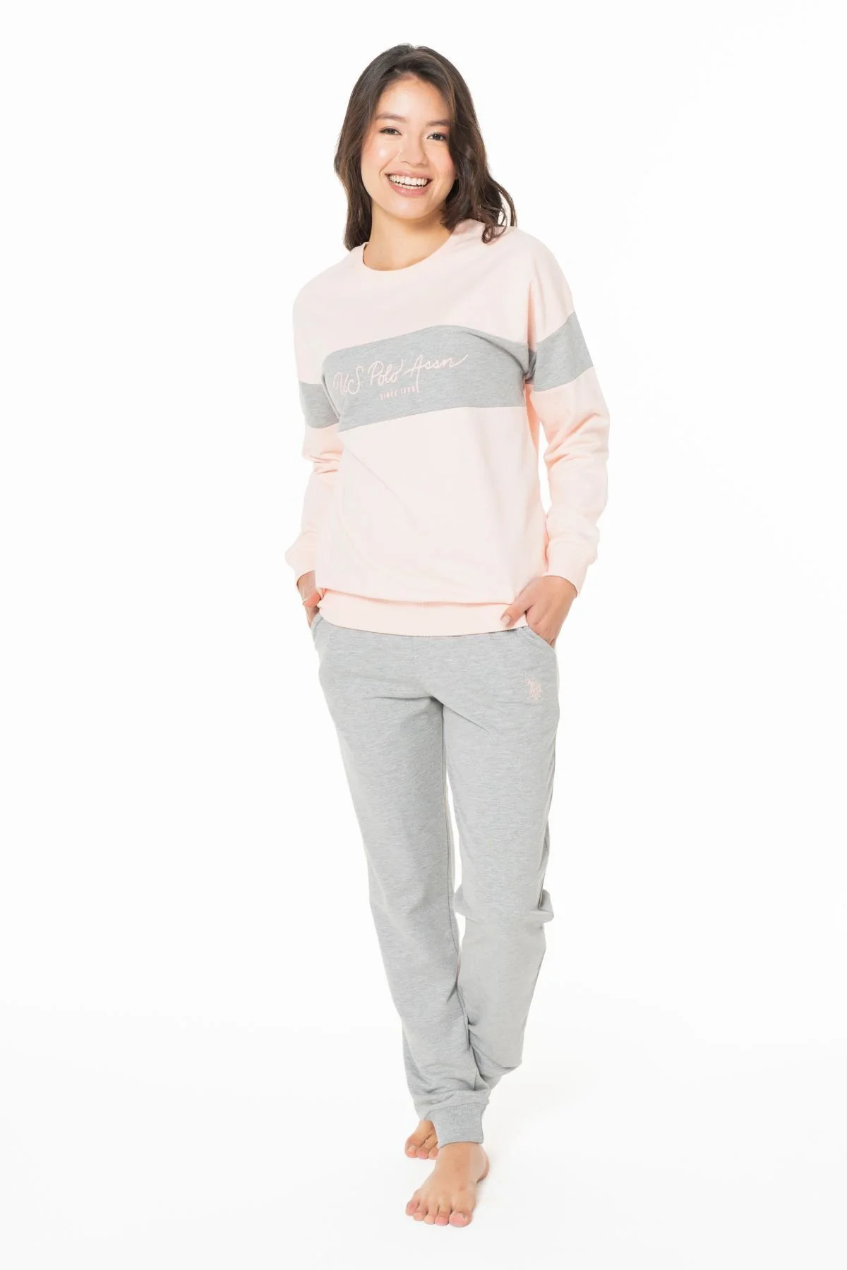 Kadın Bisiklet Yaka Uzun Kollu Pijama Takımı S26122 RAHAT KUMAŞ P