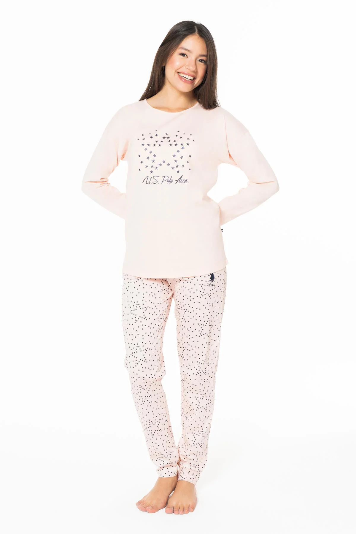 Kadın Bisiklet Yaka Ev Giyim, Pijama Takım, Uzunkol, %100 Pamuk-SOMON-S