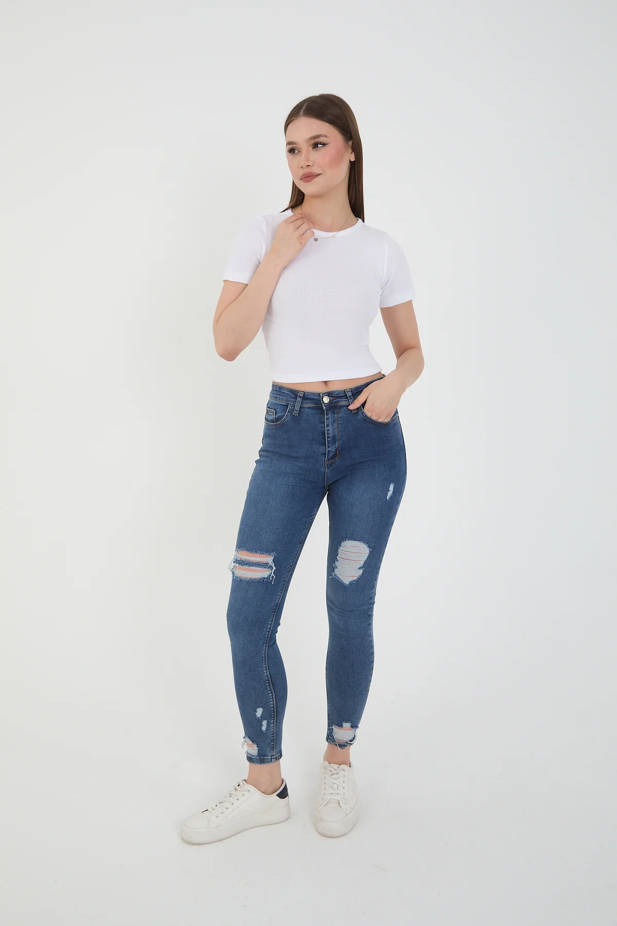Kadın Bisiklet Yaka Fitilli Kısa Kol Body Crop Bluz