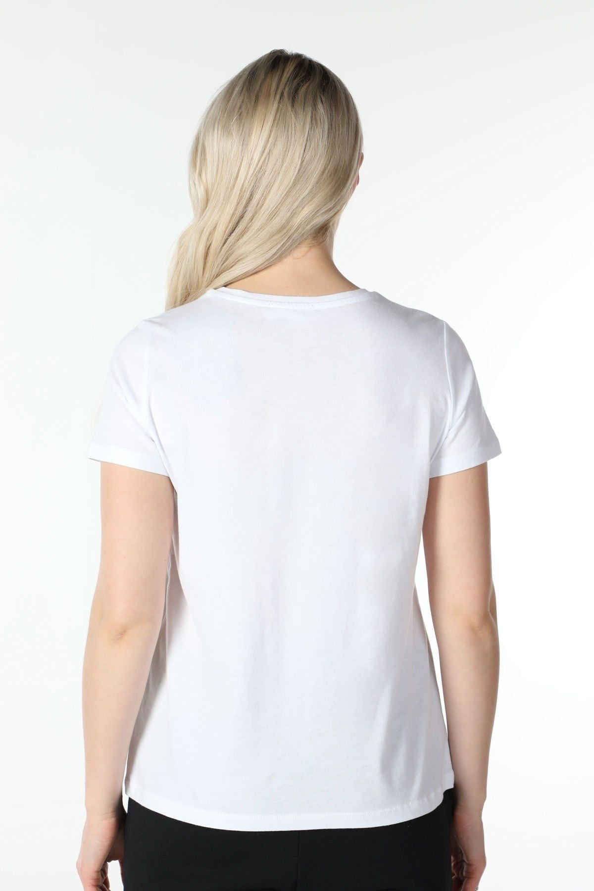 Defys Kadın Bisiklet Yaka Kısa Kollu Regular Fit Basic Tişört Beyaz