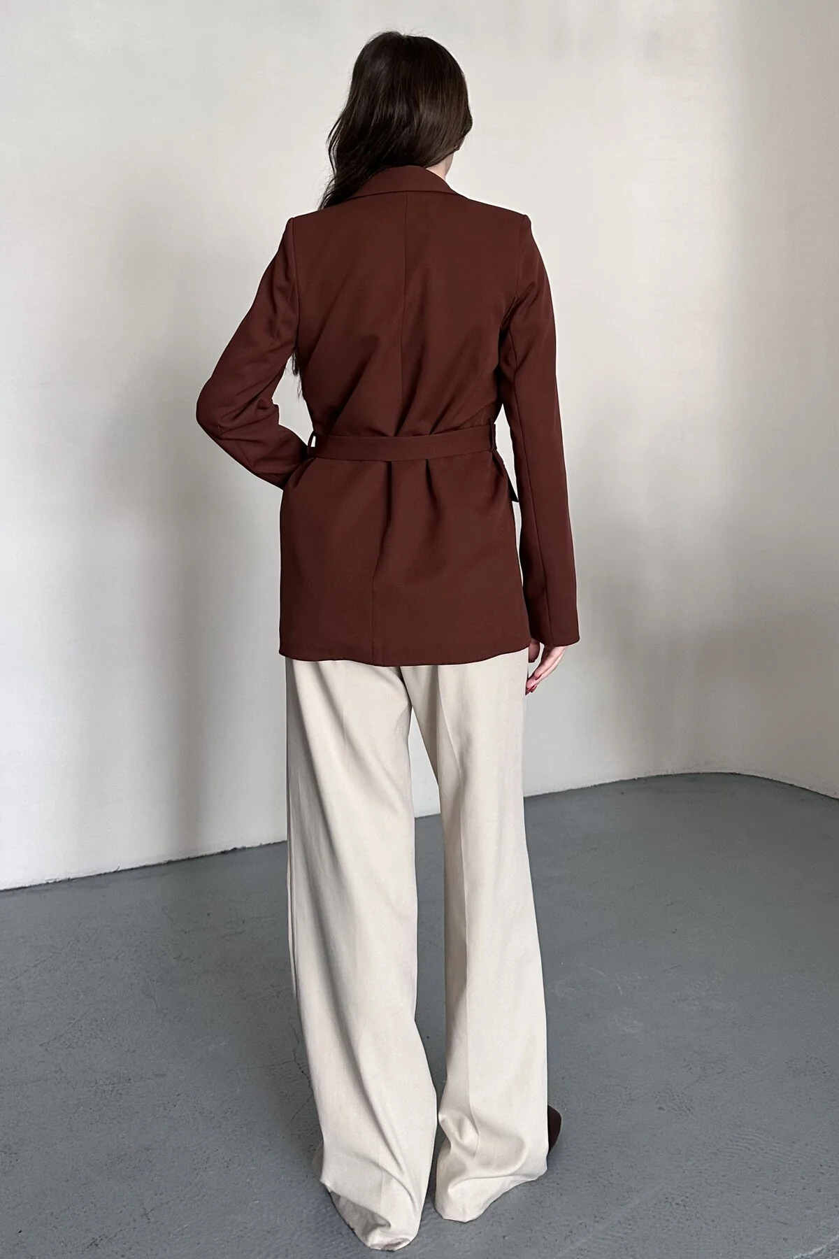 Kadın Blazer Ceket Kemerli Şık Model – Tek Düğmeli, Rahat Kalıp C
