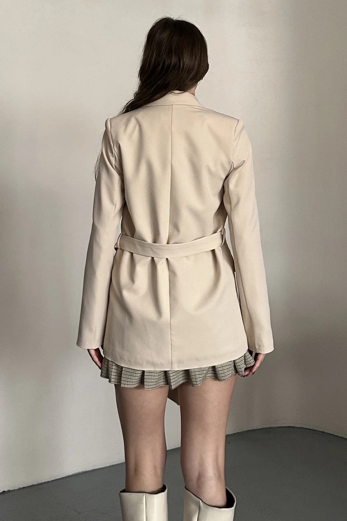 Kadın Blazer Ceket Kemerli Şık Model – Tek Düğmeli, Rahat Kalıp C