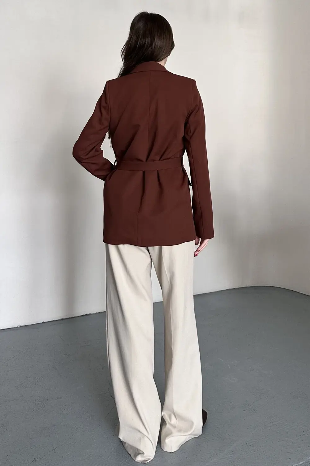 Kadın Blazer Ceket Kemerli Şık Model – Tek Düğmeli, Rahat Kalıp C