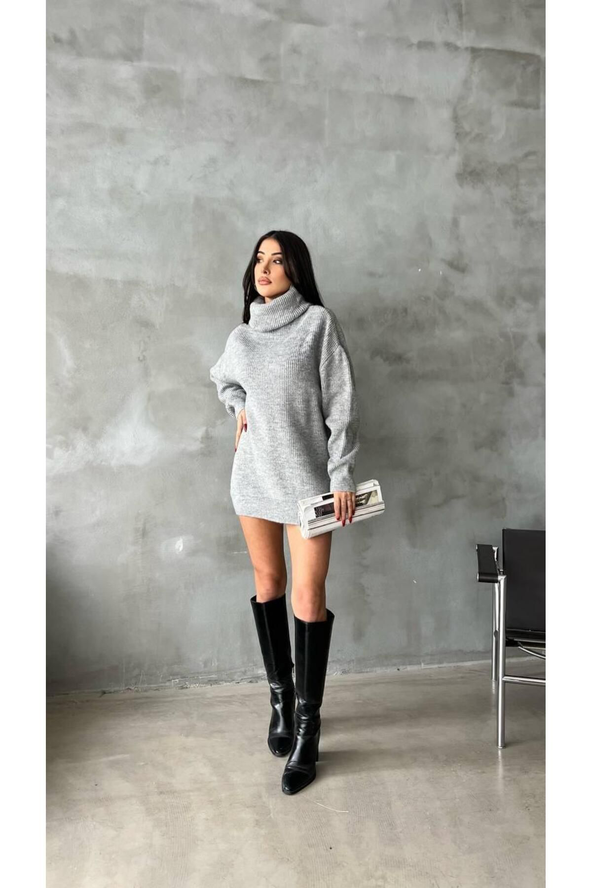 Nzl Tekstil Kadin Boğazli Oversize Triko Kazak