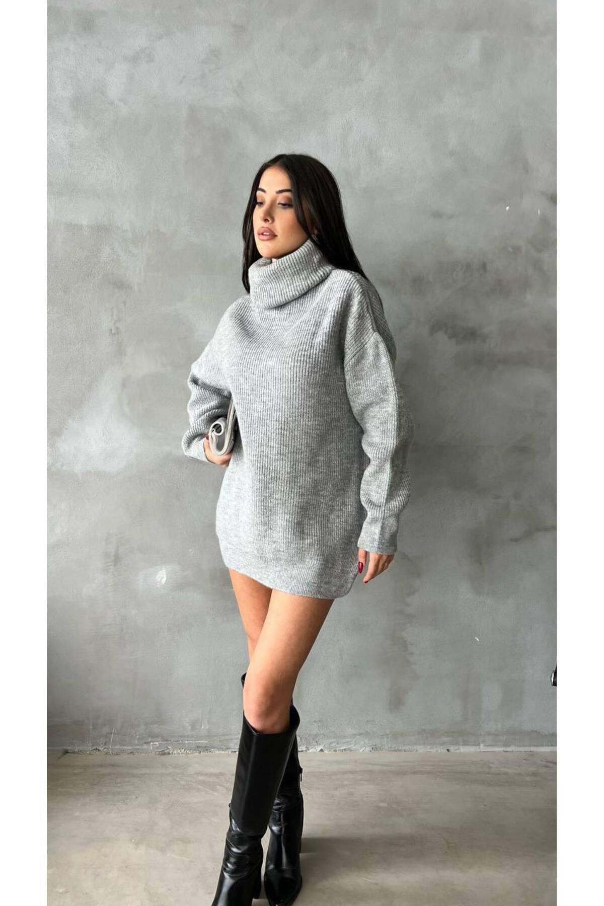 Nzl Tekstil Kadin Boğazli Oversize Triko Kazak