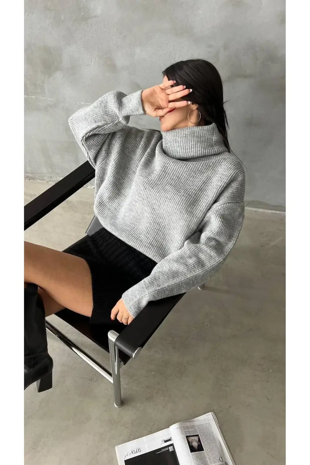 KADIN BOĞAZLI OVERSİZE TRİKO KAZAK