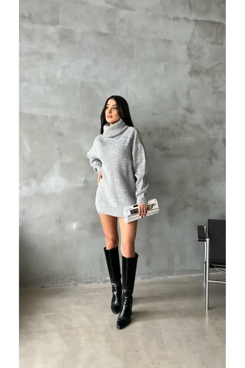 KADIN BOĞAZLI OVERSİZE TRİKO KAZAK