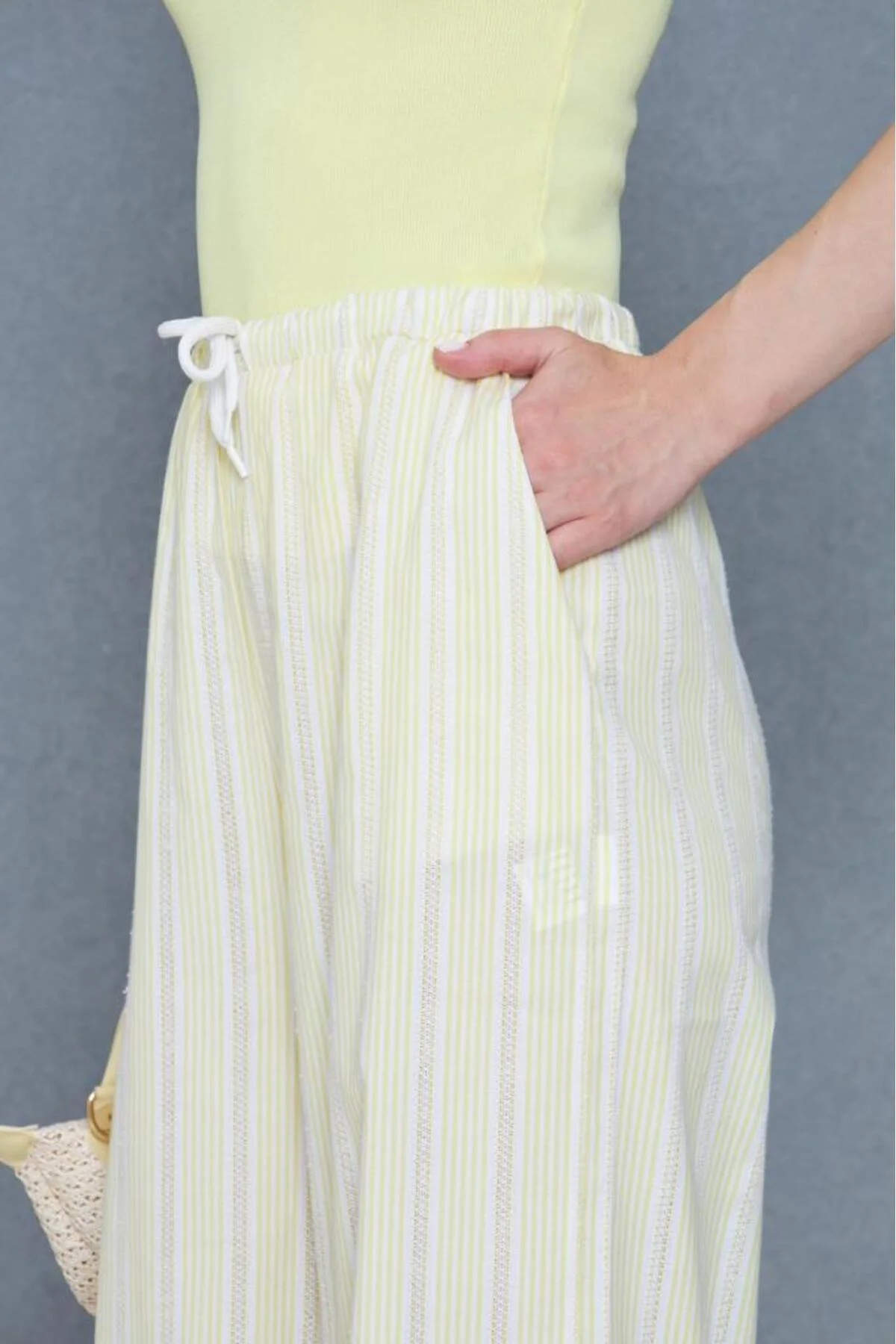 Kadın Bol Paça Poplin Pantolon – Cepli, Beli Bağcıklı, Fisto Detaylı, Rahat Kesim 700-3757176