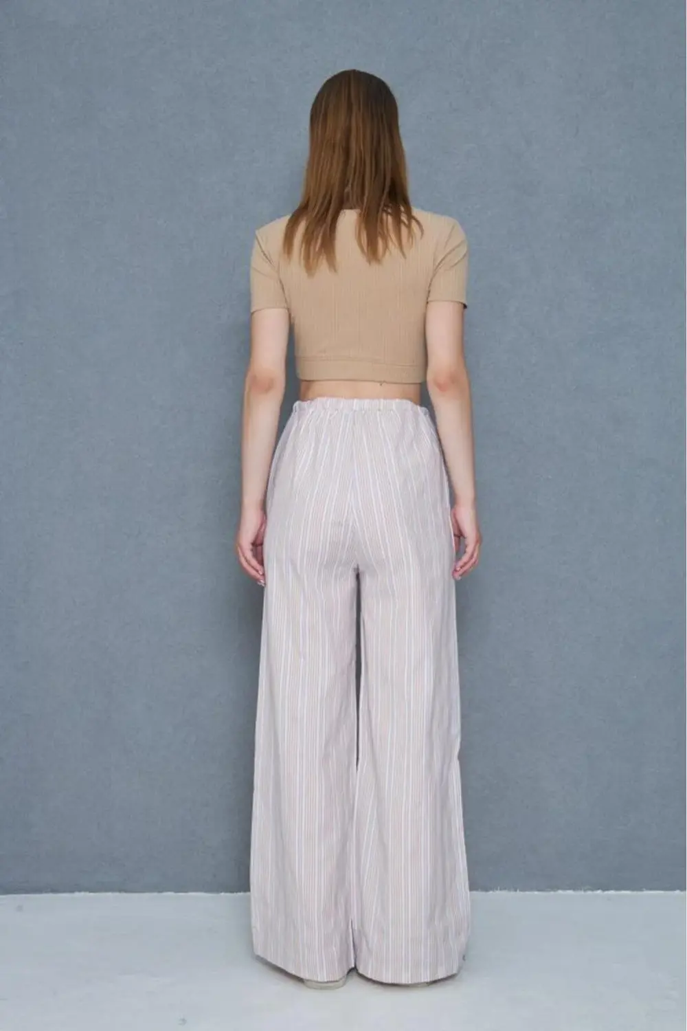 Kadın Bol Paça Poplin Pantolon – Cepli, Beli Bağcıklı, Fisto Deta