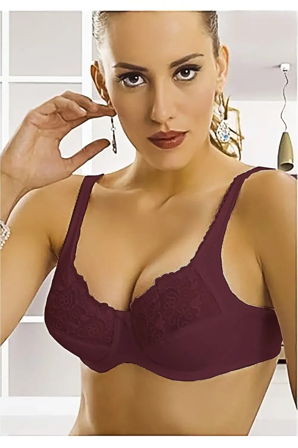 Kadın Bordo Dantelli İki Beden Küçülten Toparlayıcı Minimizer Süt