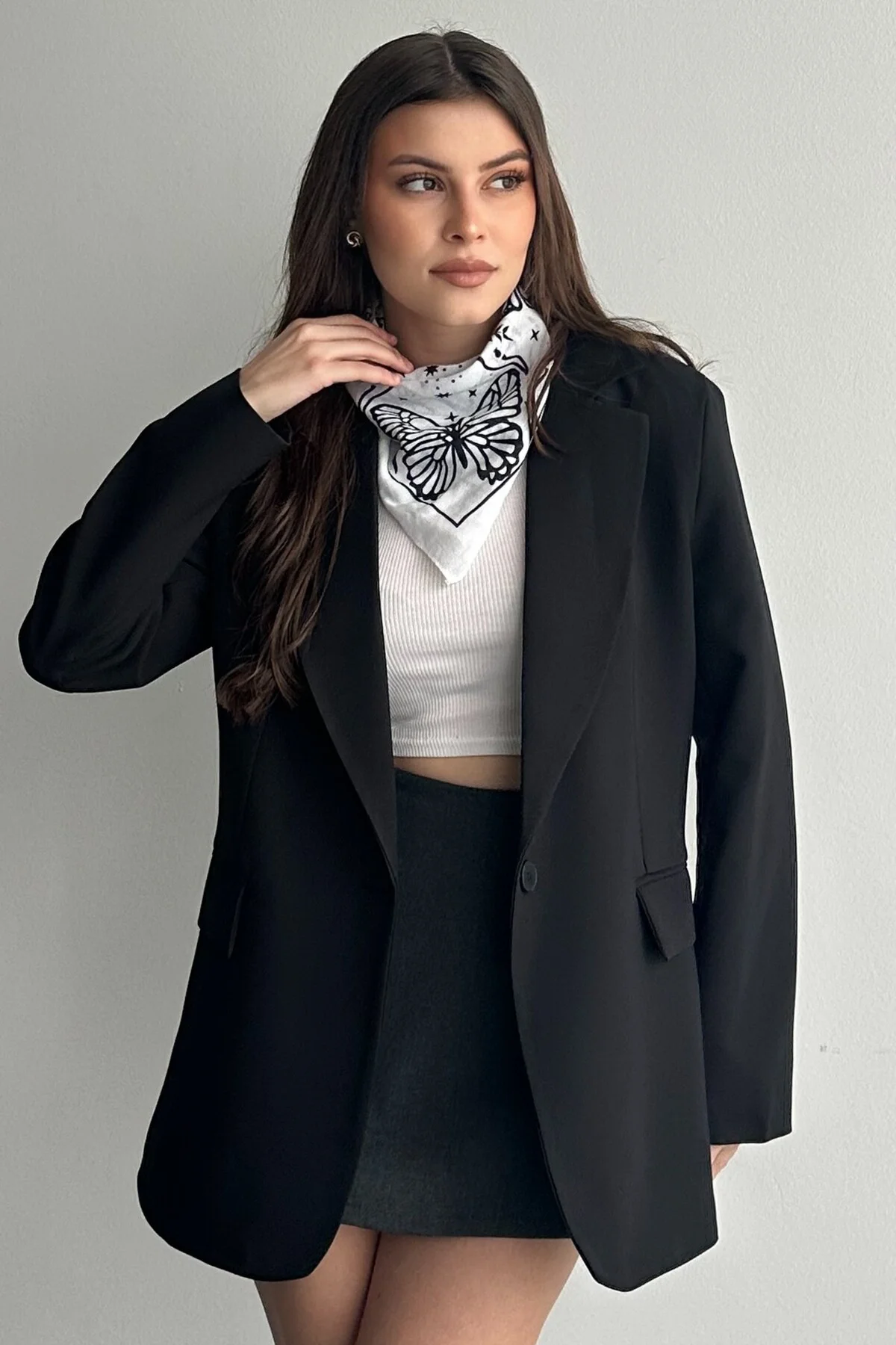 Kadın Bordo Düğmeli Oversize Blazer Ceket