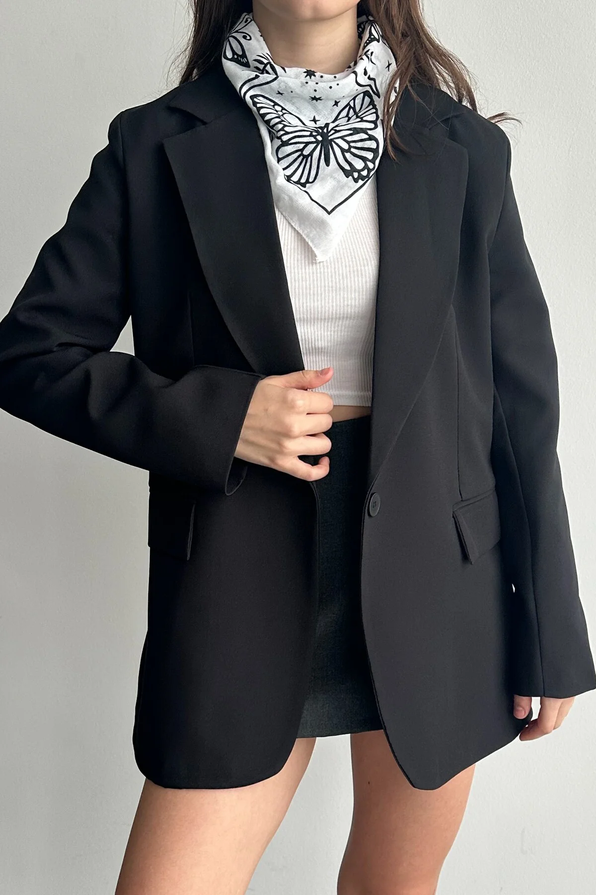 Kadın Bordo Düğmeli Oversize Blazer Ceket