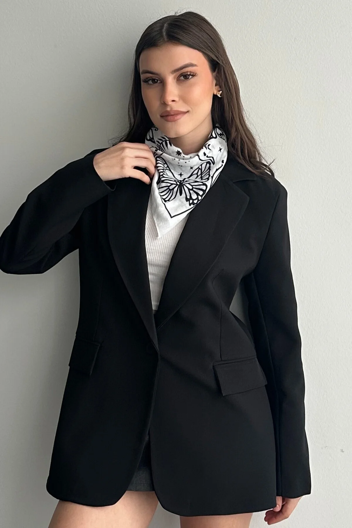 Kadın Bordo Düğmeli Oversize Blazer Ceket