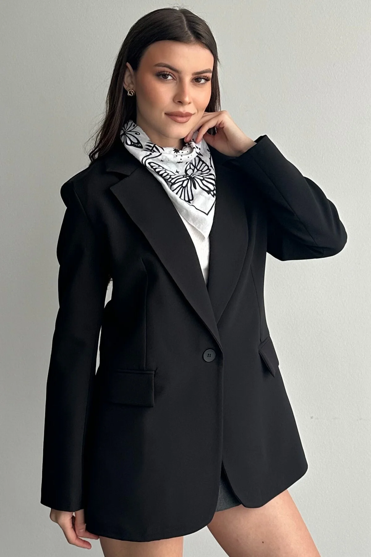 Kadın Bordo Düğmeli Oversize Blazer Ceket