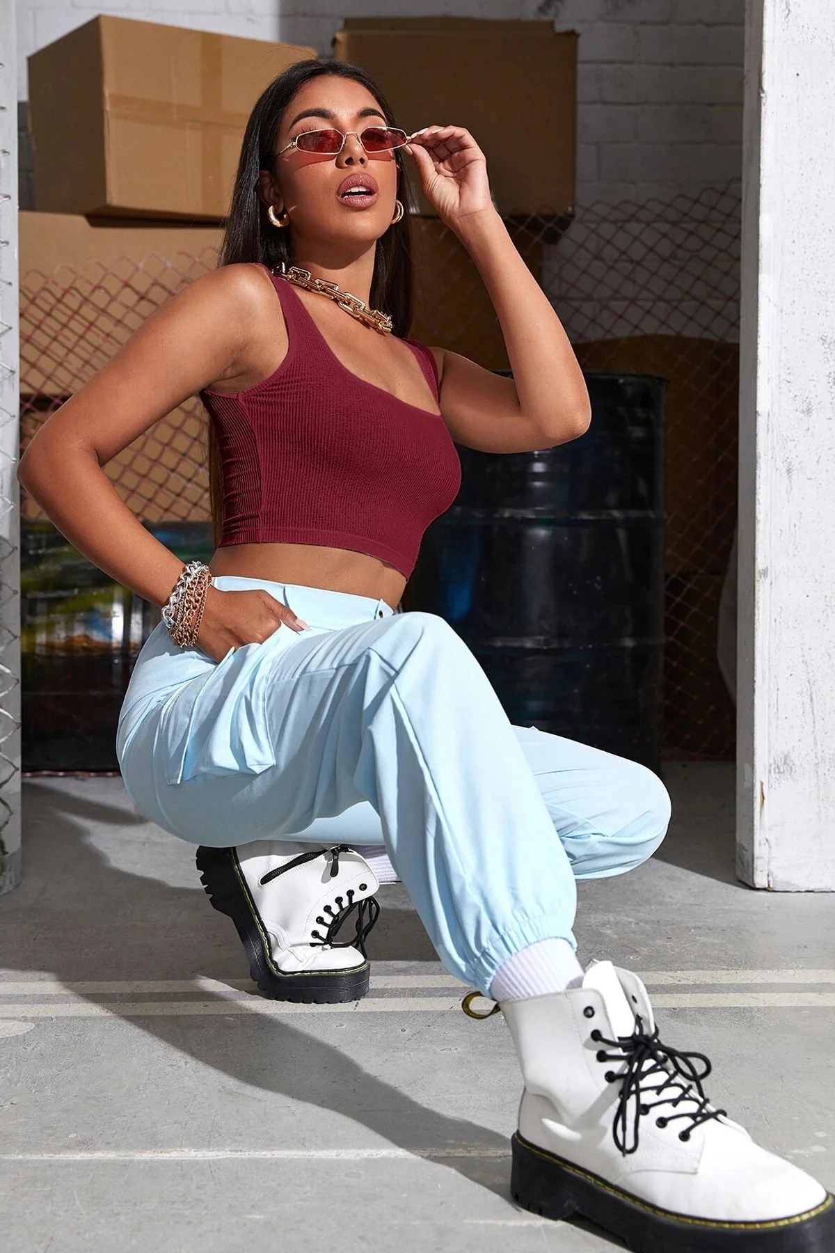 Kadın Bordo Kalın Askılı Crop Top Büstiyer - Trendy & Rahat