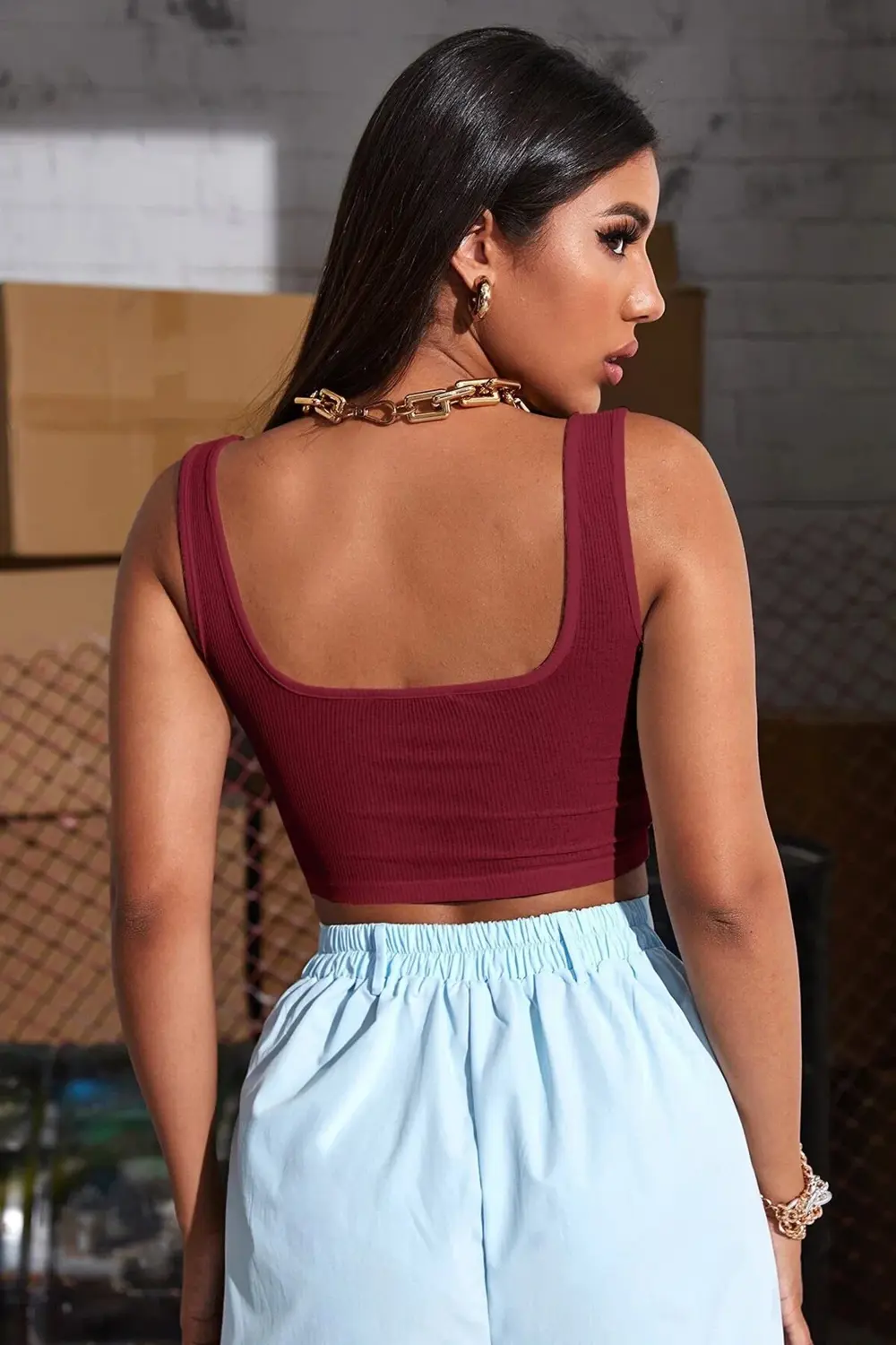 Kadın Bordo Kalın Askılı Crop Top Büstiyer