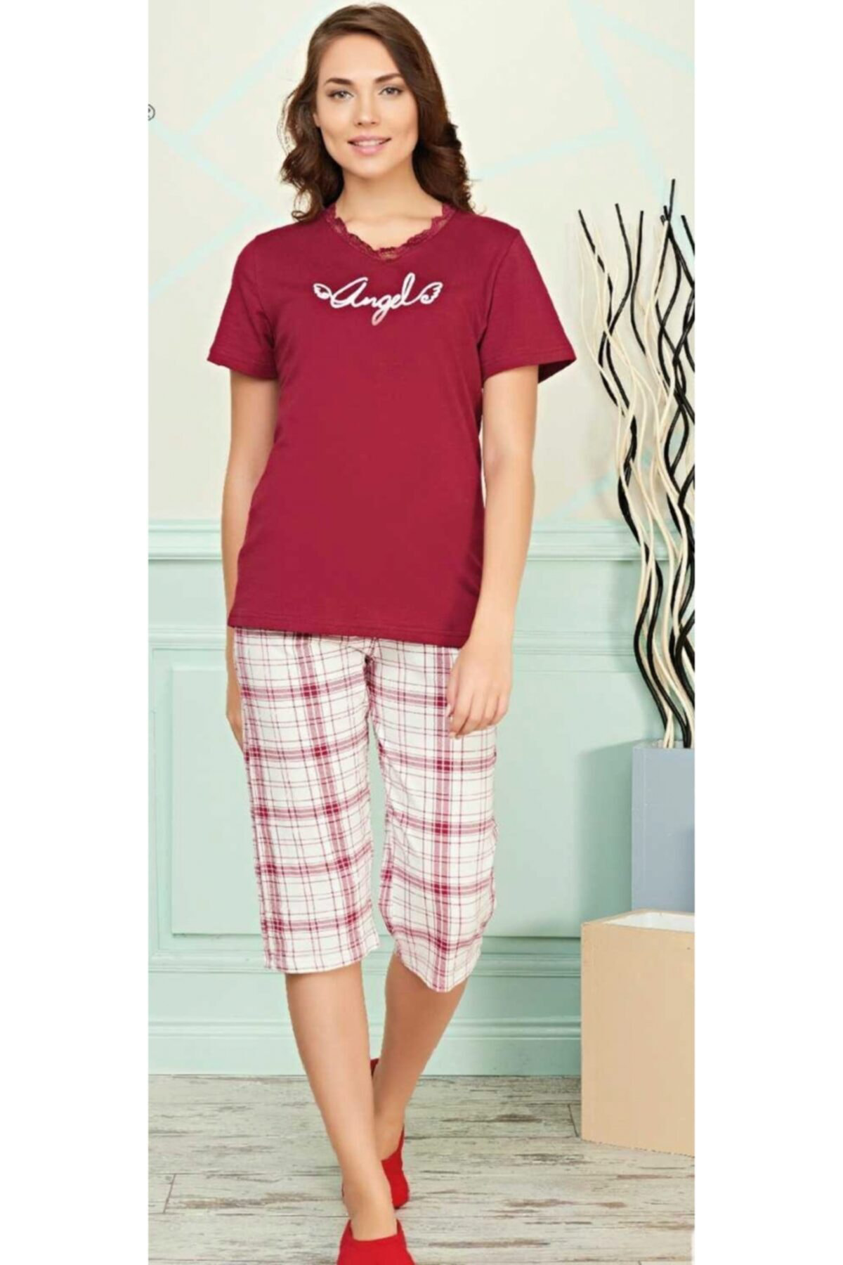 Alperi Kadın Bordo Kapri Pijama Takımı
