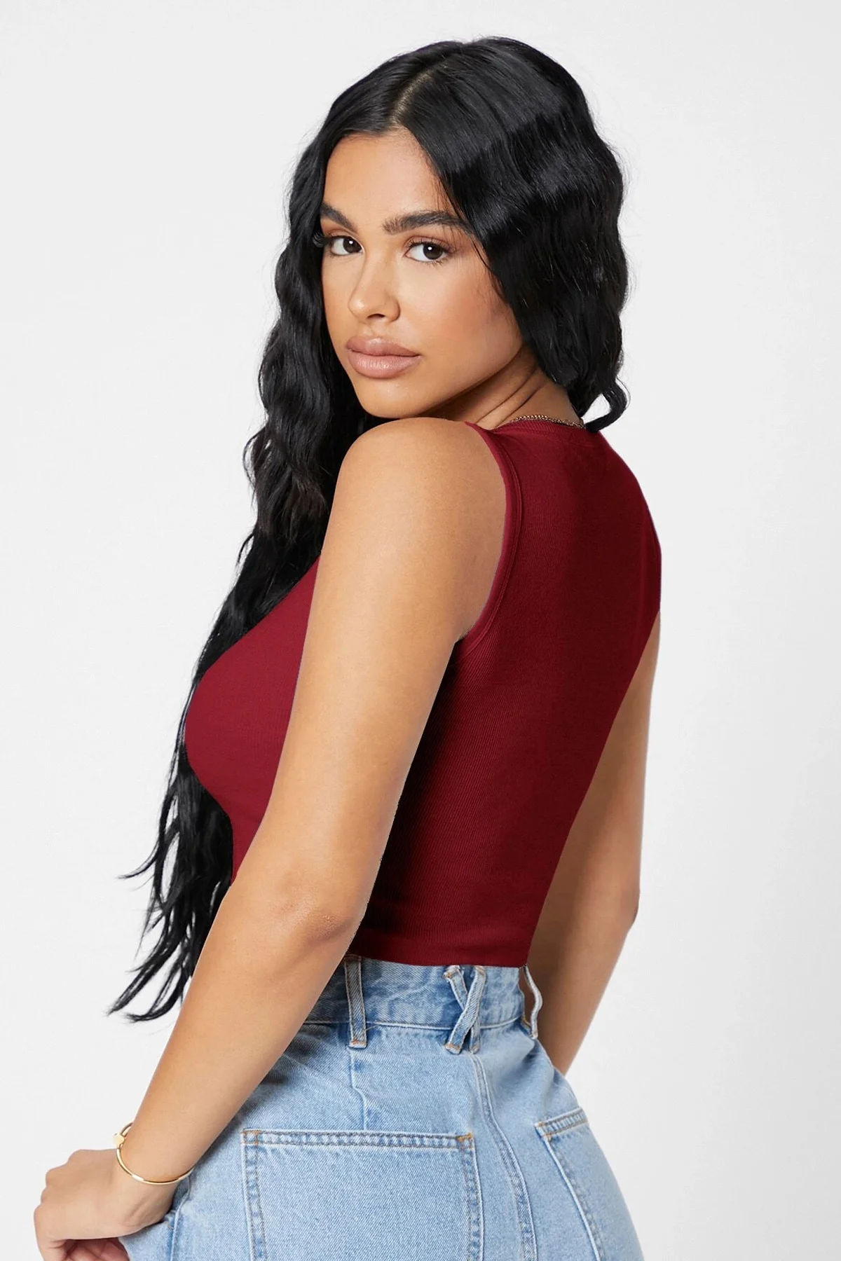 Kadın Bordo Kare Yaka Crop Top Bluz Kadın Bordo Kare Yaka Crop Top Bluz