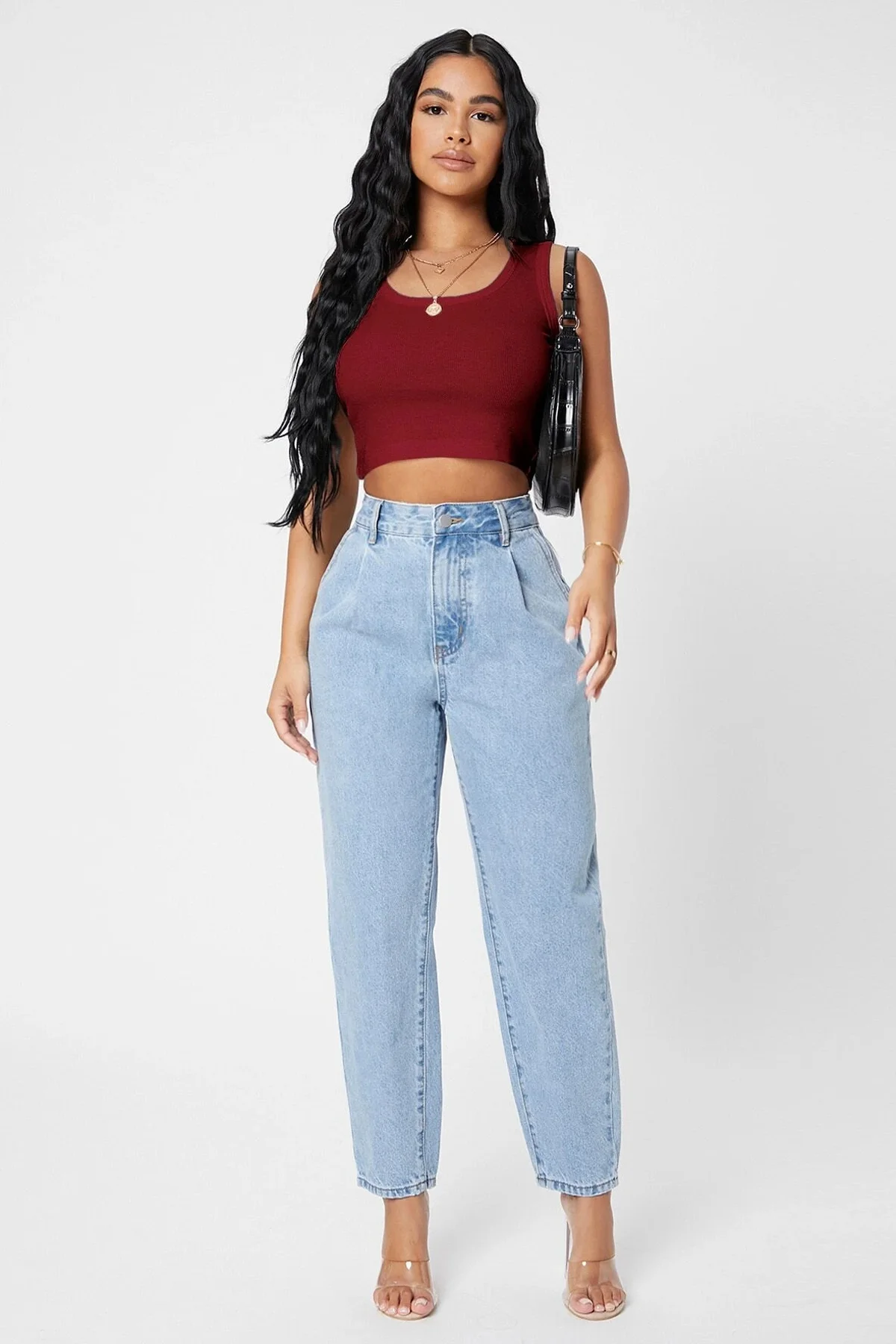 Kadın Bordo Kare Yaka Crop Top Bluz Kadın Bordo Kare Yaka Crop Top Bluz