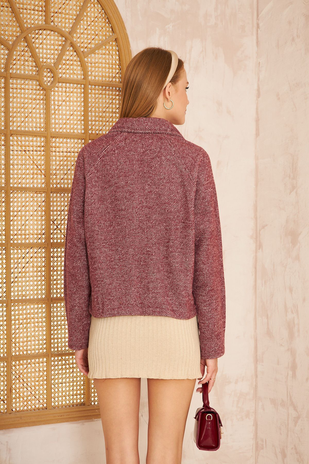 Kadın Haki Yeşil Rahat Kalıp Kendinden Dokulu Fitilli Kaşe Kumaş