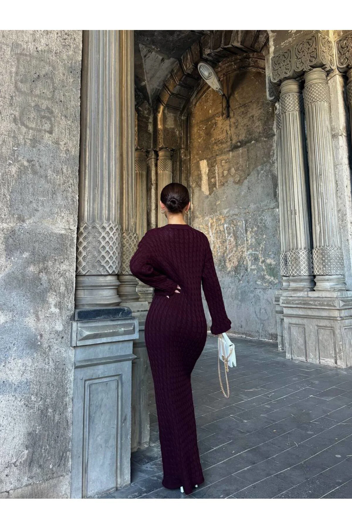 Kadın Bordo Saç Örgüsü Detaylı Triko Elbise Kadın Bordo Saç Örgüsü Detaylı Triko Elbise