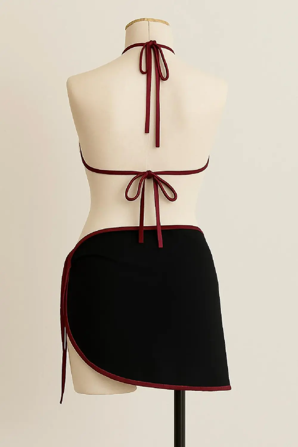 Kadın Bordo Siyah Pareolu Yandan Ve Boyundan Bağlamalı 3'lü Bikin