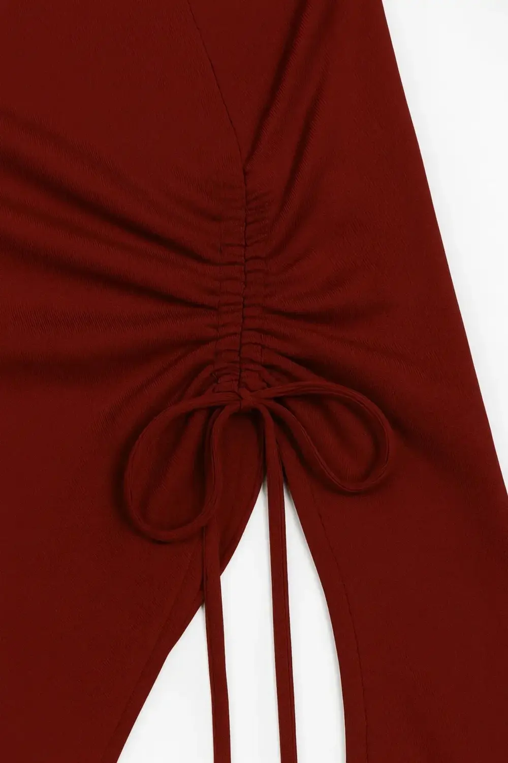 Kadın Bordo Uzun İspanyol Kollu Asimetirik Yaka Yandan Bağlamalı