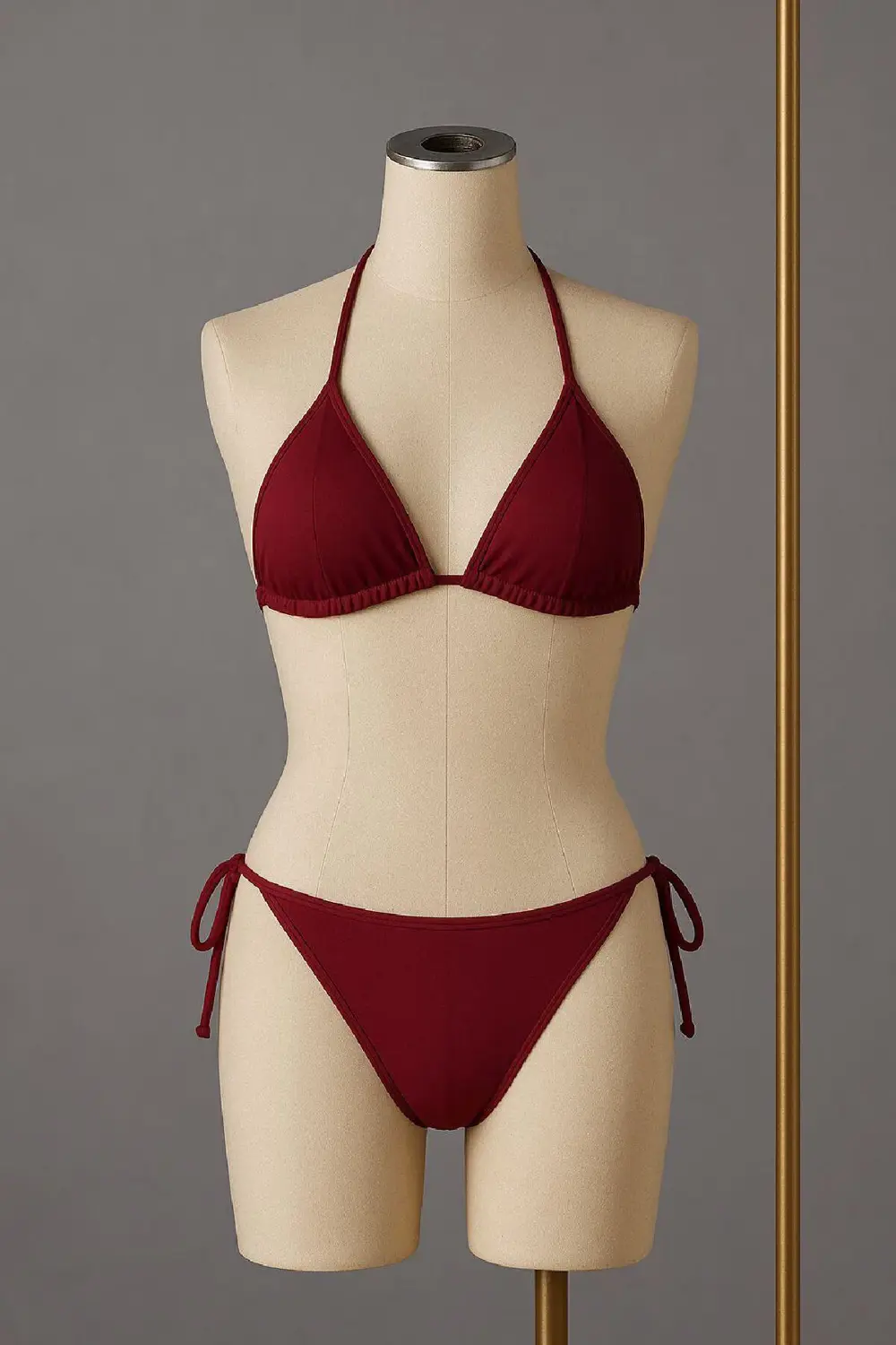 Pilelistore Kadın Bordo Yandan Ve Boyundan Bağlamalı Bikini Mayo Takımı