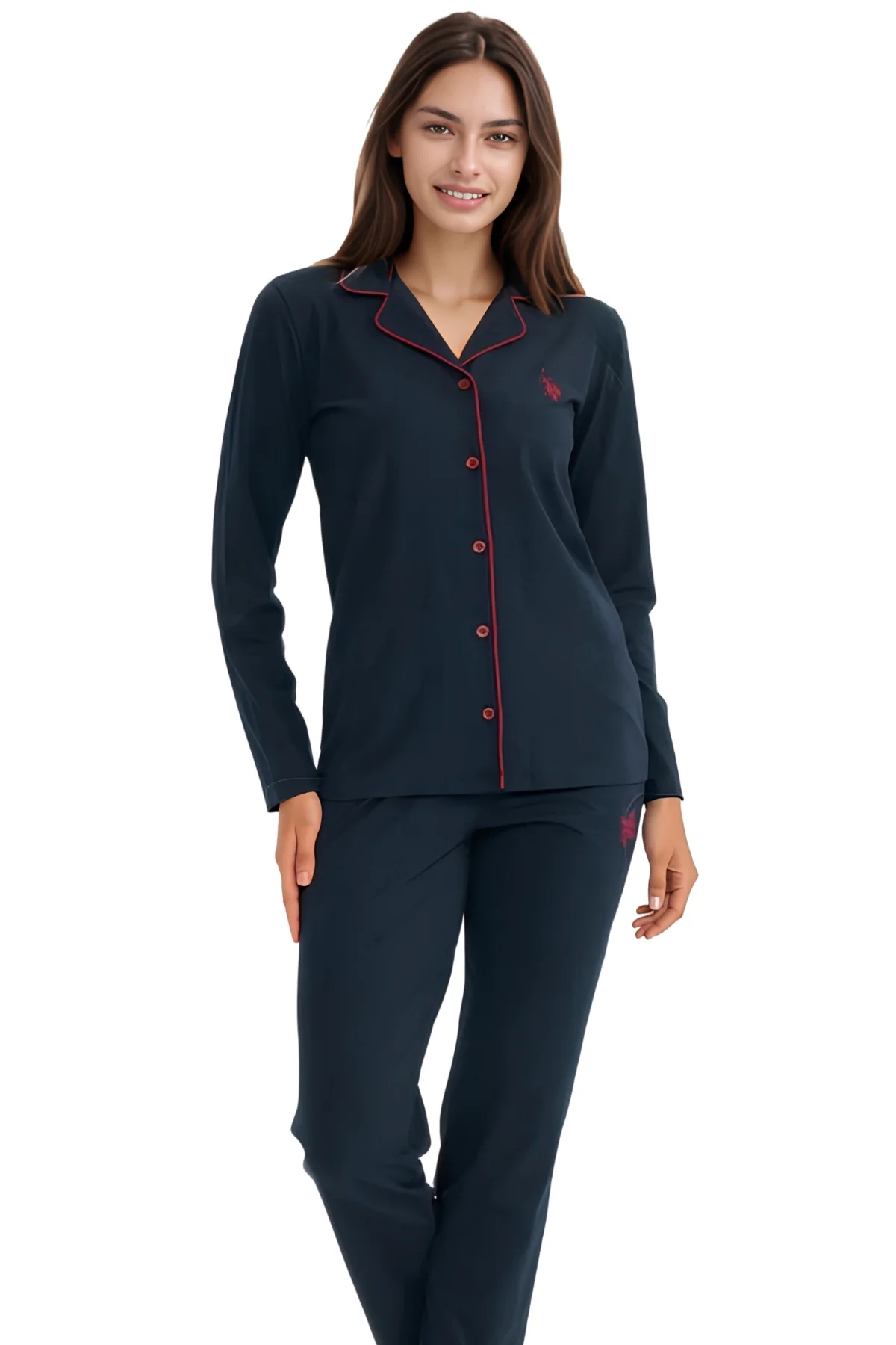 Kadın Boydan Patlı Modal Pamuklu Lacivert Kutulu Pijama Takımı