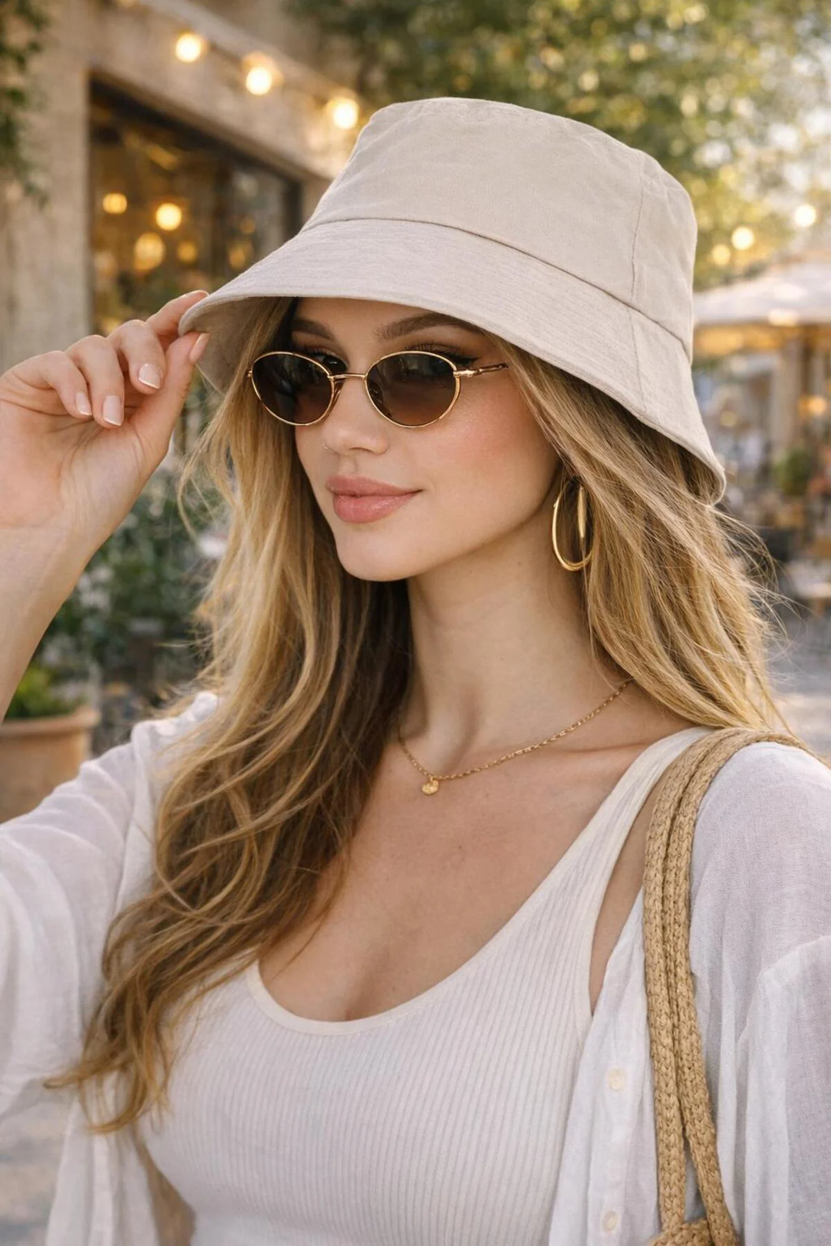 Kadın Bej Bucket Şapka, Yazlık Kova Şapka, Günlük Bucket/Fisher Ş