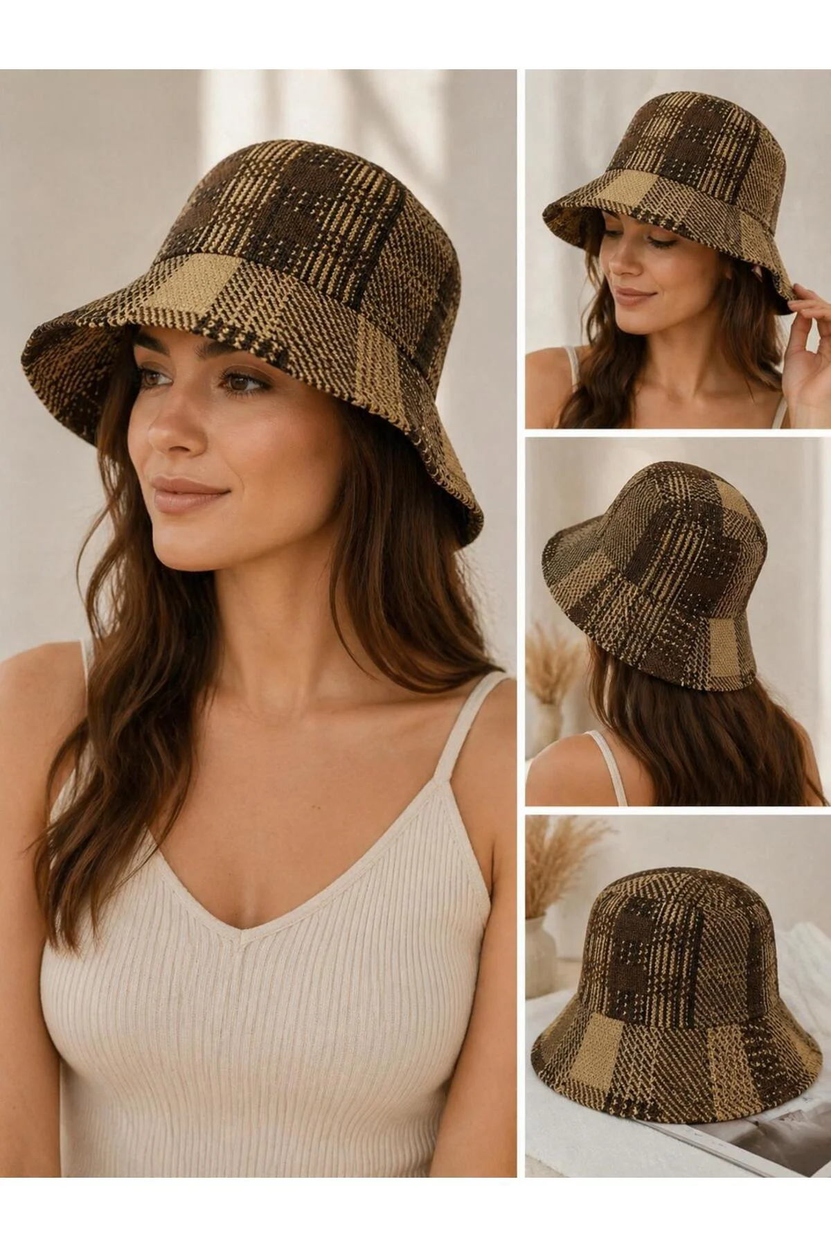Kadın Bucket Şapka, Yazlık Örgü Plaj Şapkas, Trend Kova Şapka