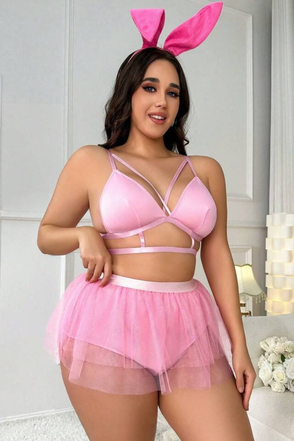Kadın Büyük Beden Pembe Fırfırlı Etekli Büstiyerli Seksi Prenses Fantezi Kostüm Kadın Büyük Beden Pembe Fırfırlı Etekli Büstiyerli Seksi Prenses Fantezi Kostüm