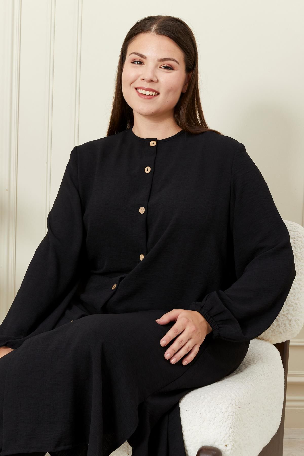 Ferace Kadın Büyük Beden Keten Ayrobin 2'Li Takım