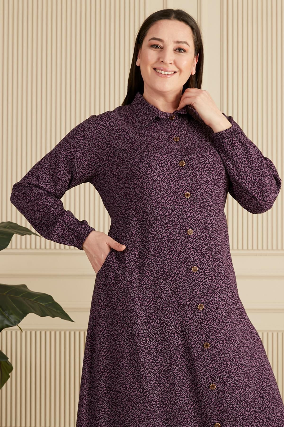 Kadin Buyuk Beden Çıtır Desen Yazlik Tesettur Elbise