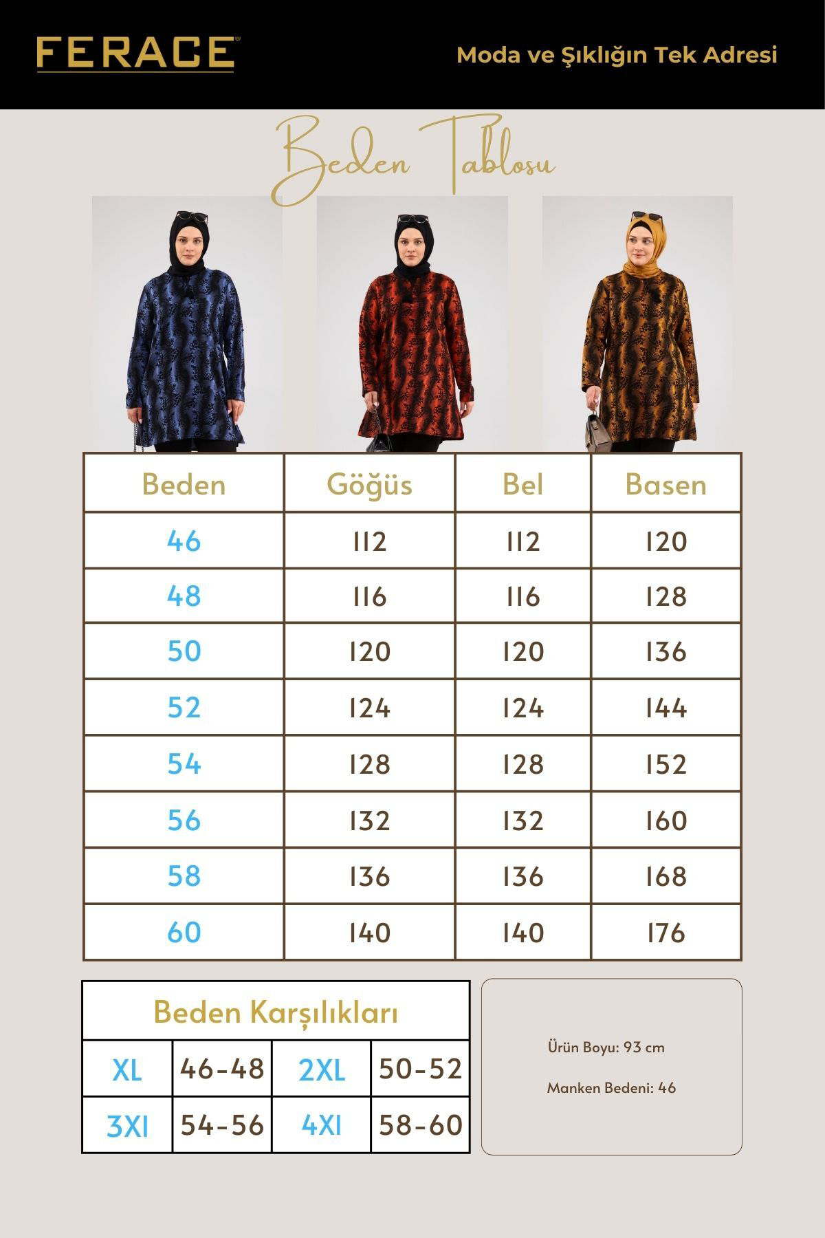 Ferace Kadın Büyük Beden Tesettür Tunik İpli Ve Yandan Yırtmaçlı Mavi