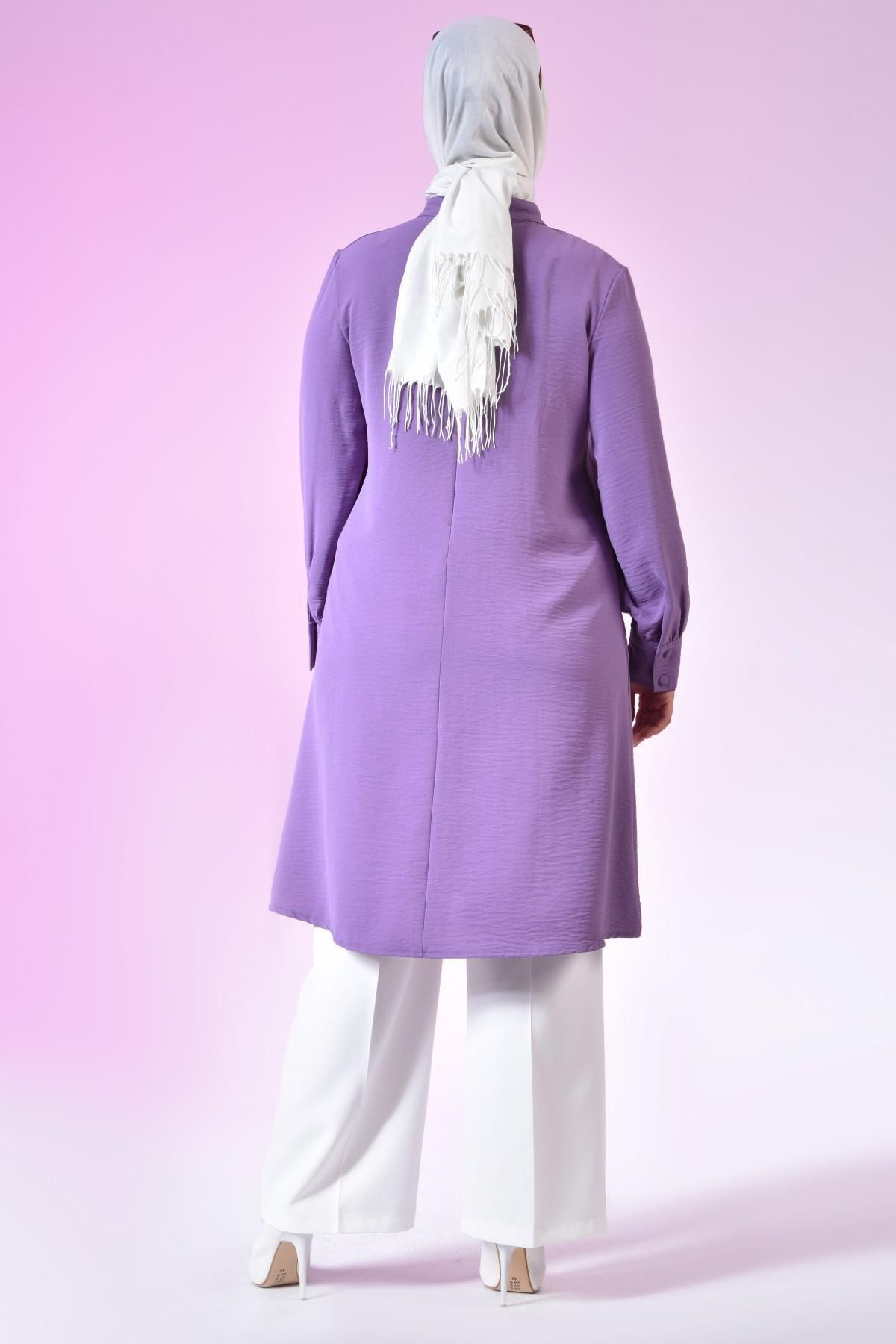 Ferace Kadin Buyuk Beden Tesettur Tunik Düğmeli Ayrobin Kumaş