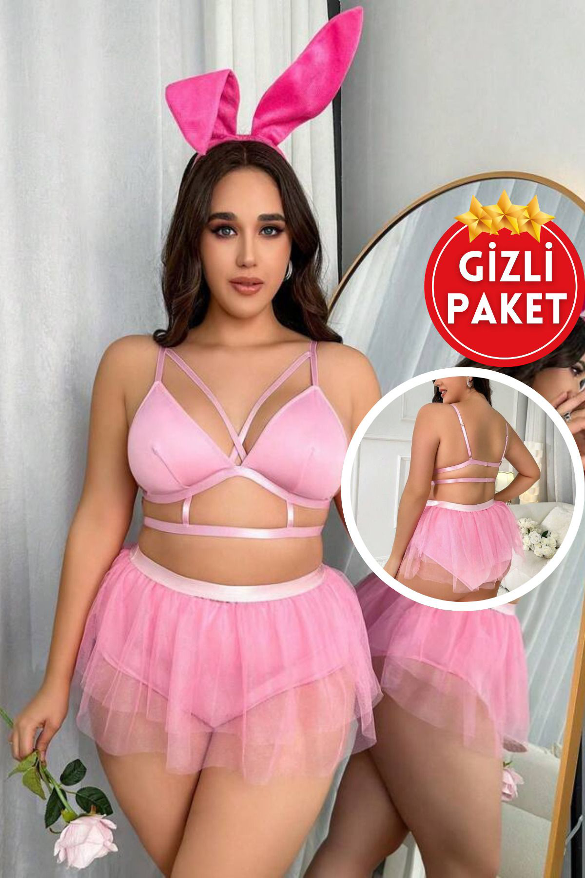 Kadın Büyük Beden Pembe Fırfırlı Etekli Büstiyerli Seksi Prenses Fantezi Kostüm Kadın Büyük Beden Pembe Fırfırlı Etekli Büstiyerli Seksi Prenses Fantezi Kostüm