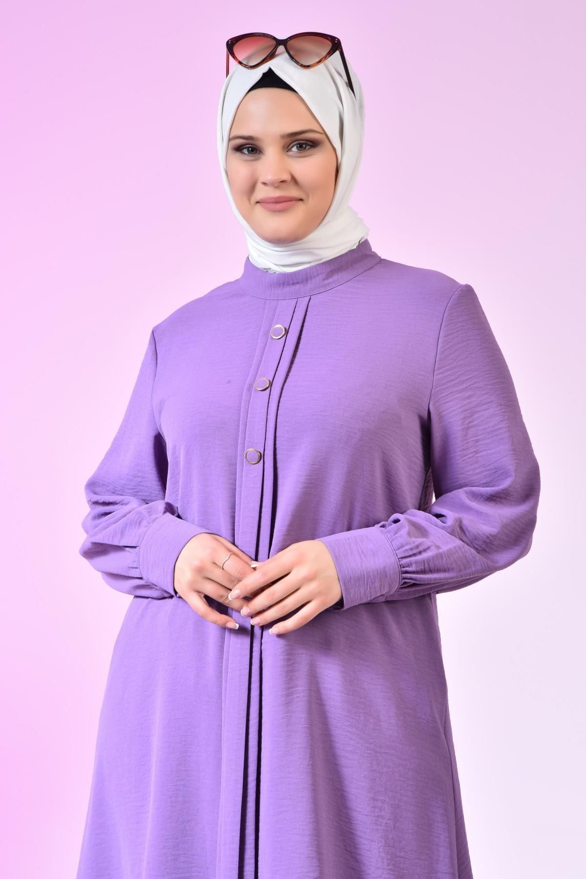 Ferace Kadin Buyuk Beden Tesettur Tunik Düğmeli Ayrobin Kumaş