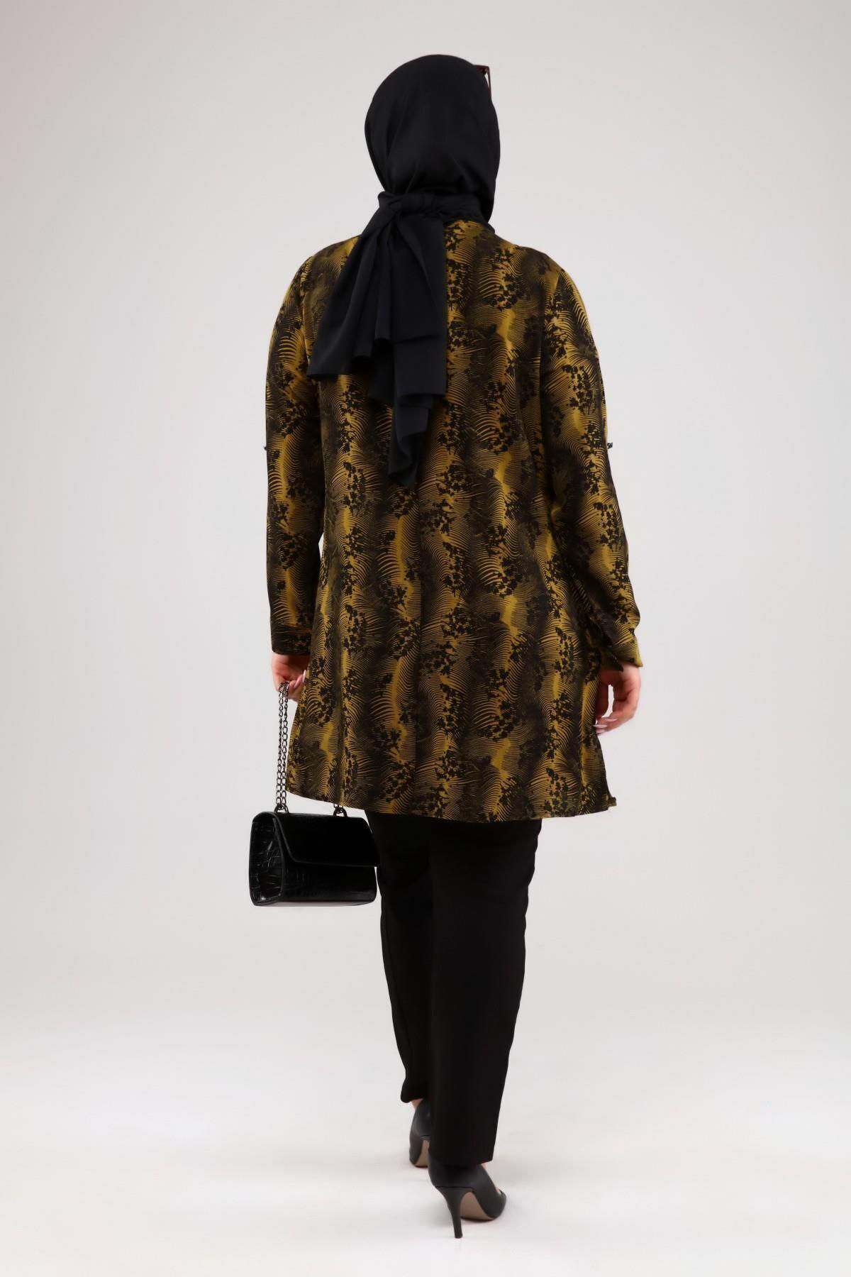 Ferace Kadın Büyük Beden Tesettür Tunik İpli Ve Yandan Yırtmaçlı Mavi