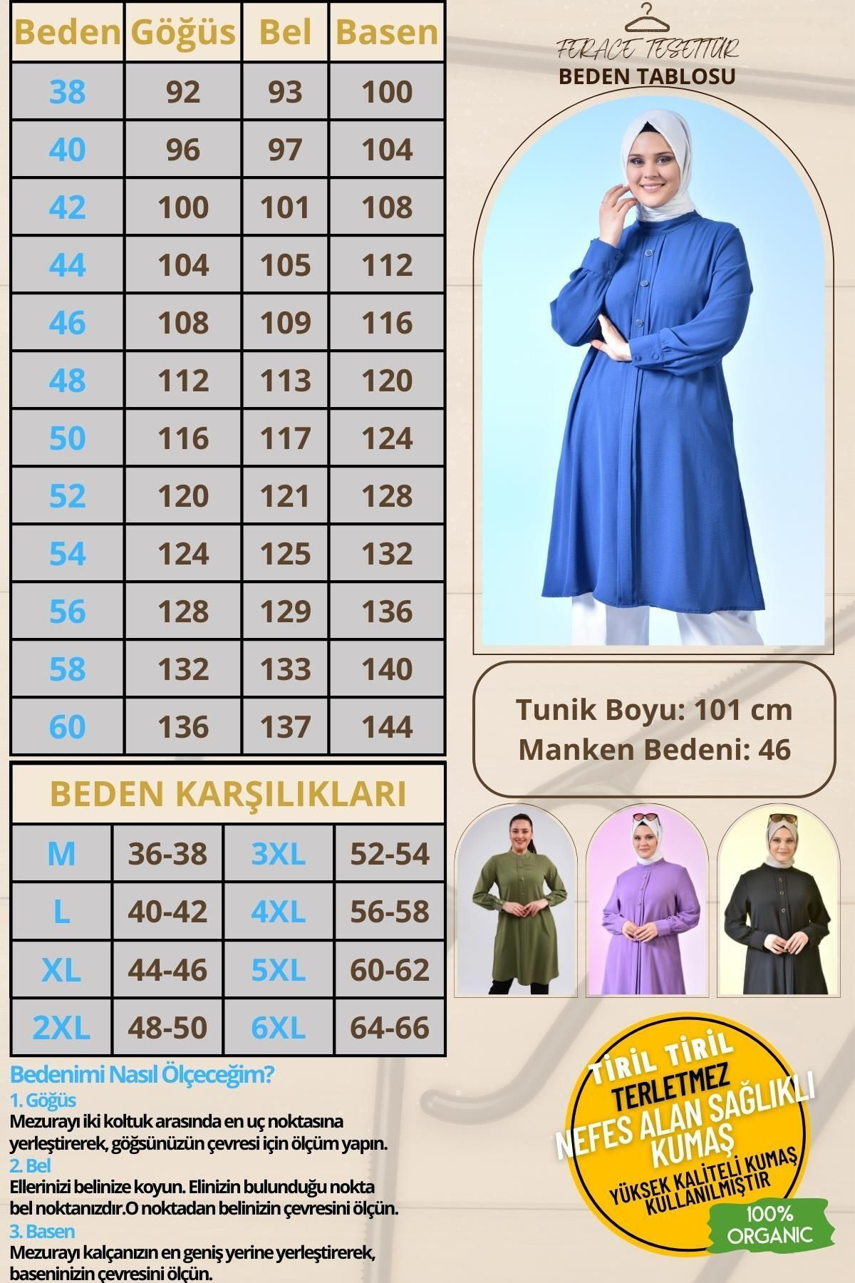 Ferace Kadin Buyuk Beden Tesettur Tunik Düğmeli Ayrobin Kumaş