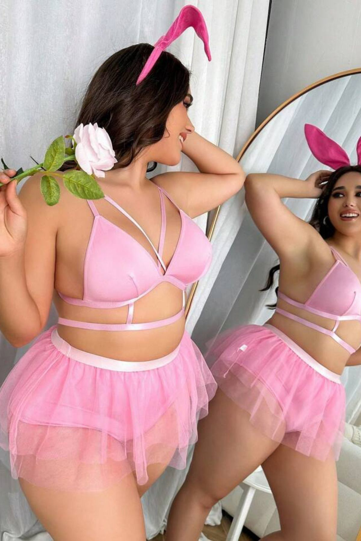 Kadın Büyük Beden Pembe Fırfırlı Etekli Büstiyerli Seksi Prenses Fantezi Kostüm Kadın Büyük Beden Pembe Fırfırlı Etekli Büstiyerli Seksi Prenses Fantezi Kostüm