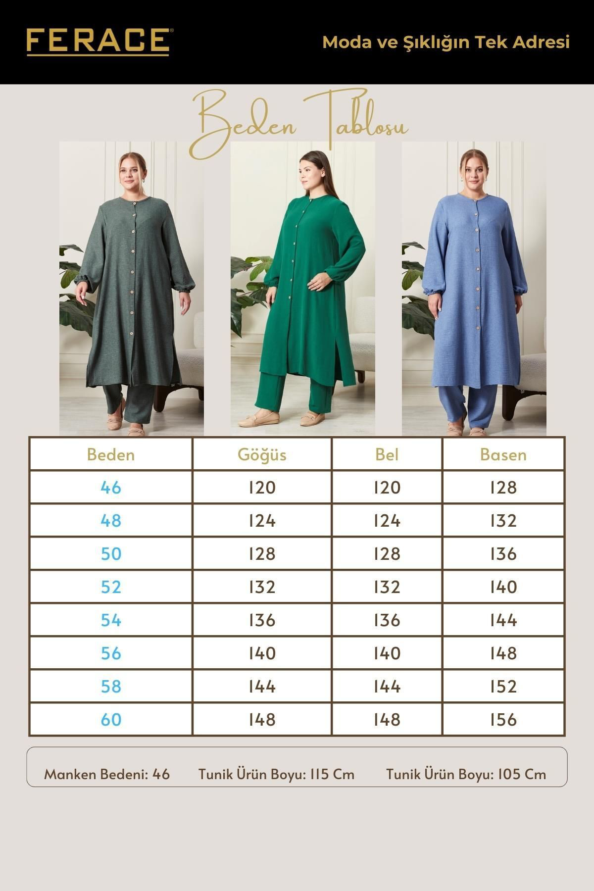 Ferace Kadın Büyük Beden Keten Ayrobin 2'Li Takım