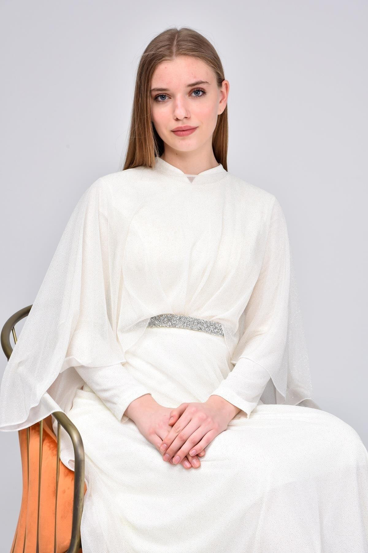 Ferace Kadin Buyuk Beden Abiye Elbise Pelerinli Ve Simli