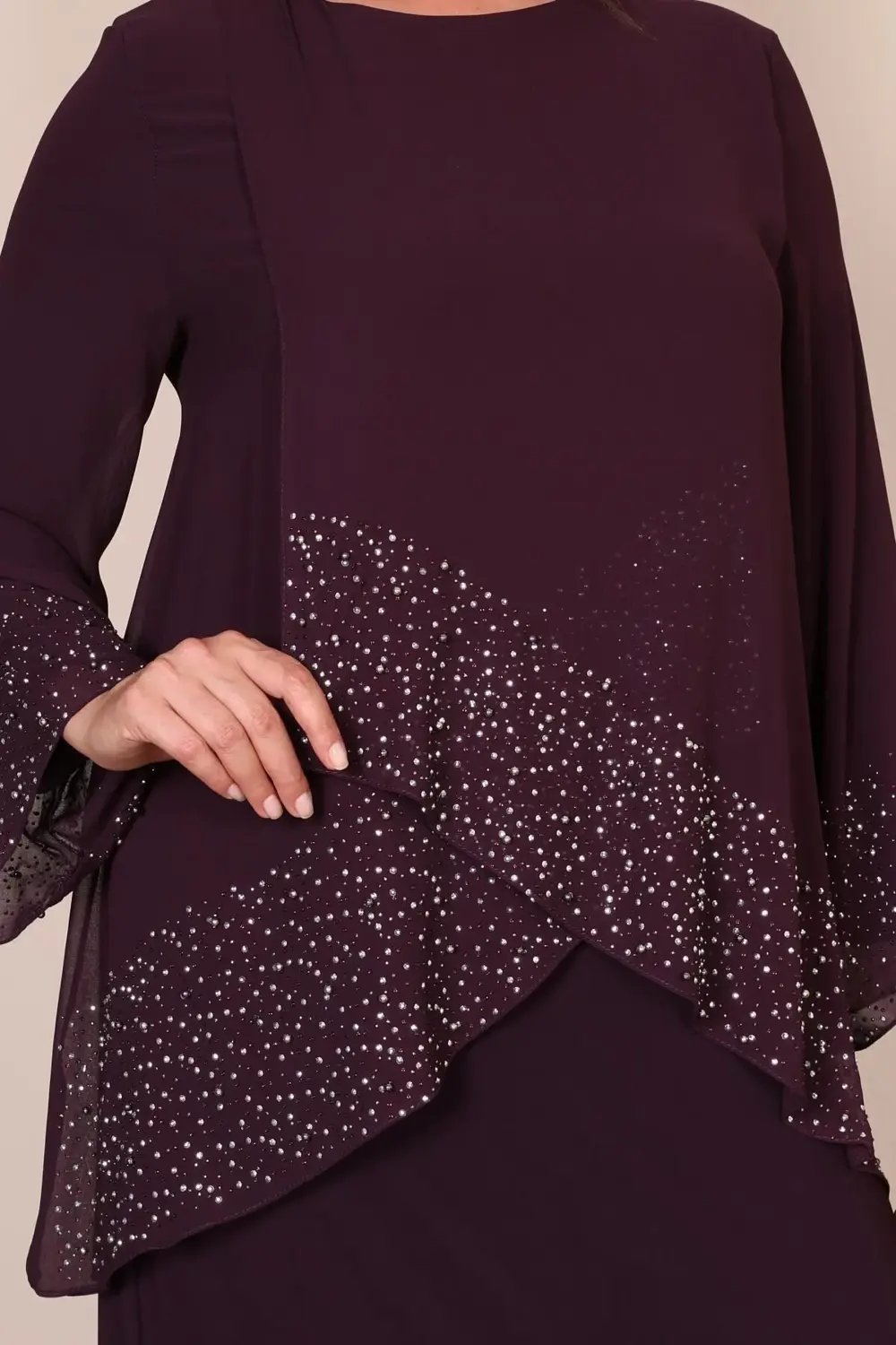 Kadin Buyuk Beden Abiye Elbise I?nce Tas Baskılı Tesettur Abiye T