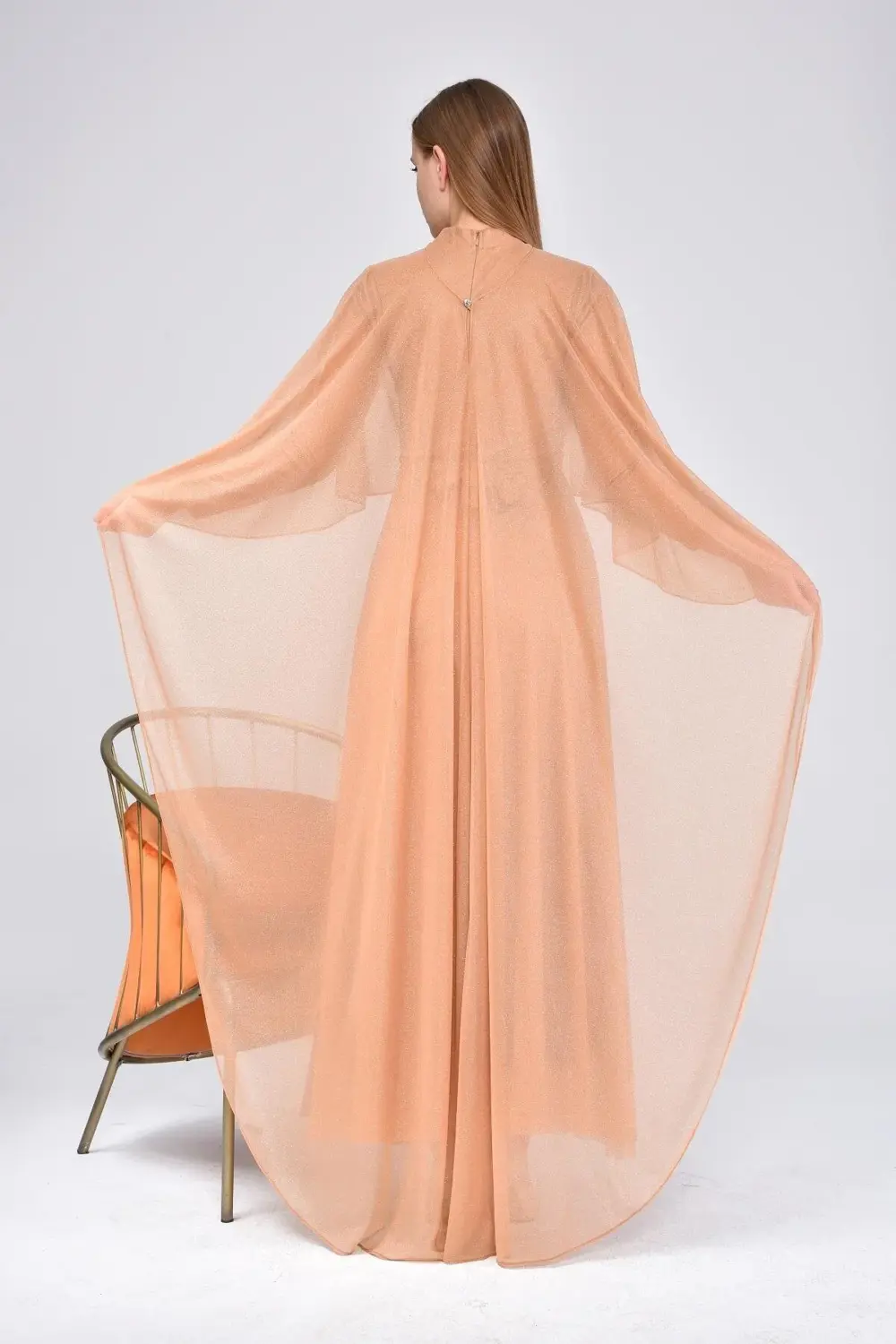 Kadin Buyuk Beden Abiye Elbise Pelerinli Ve Simli