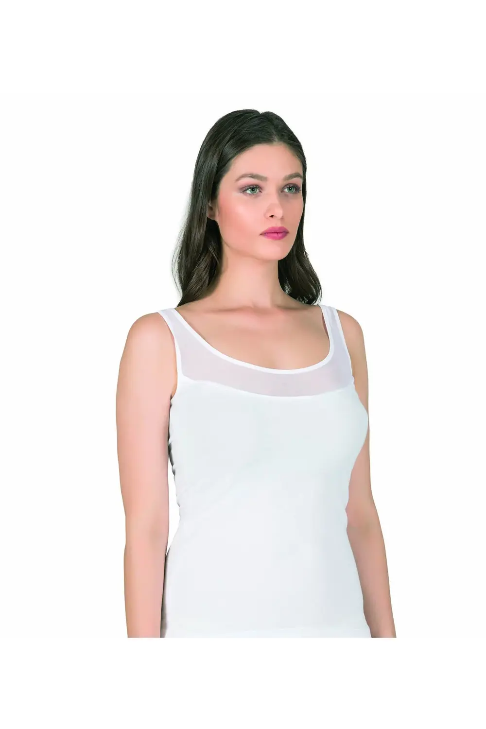 Kadın Büyük Beden Aralığı Pamuklu Likralı Tül Detaylı Kalın Askıl