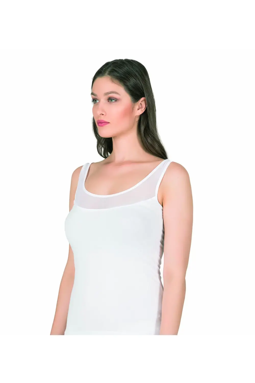 Kadın Büyük Beden Aralığı Pamuklu Likralı Tül Detaylı Kalın Askıl