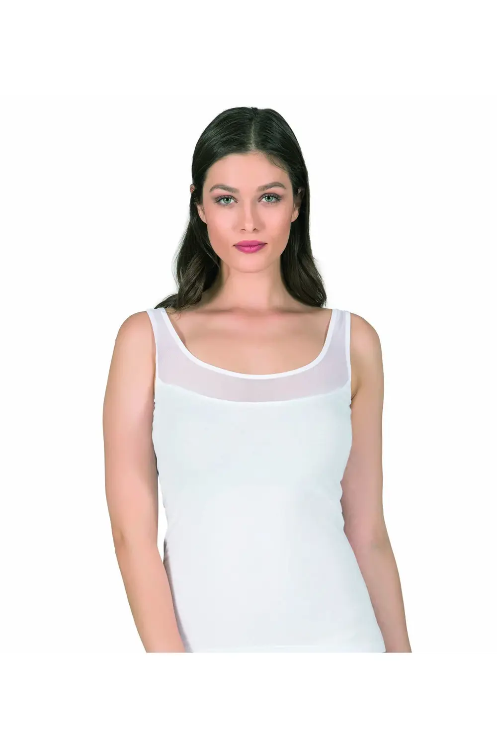 Kadın Büyük Beden Aralığı Pamuklu Likralı Tül Detaylı Kalın Askıl