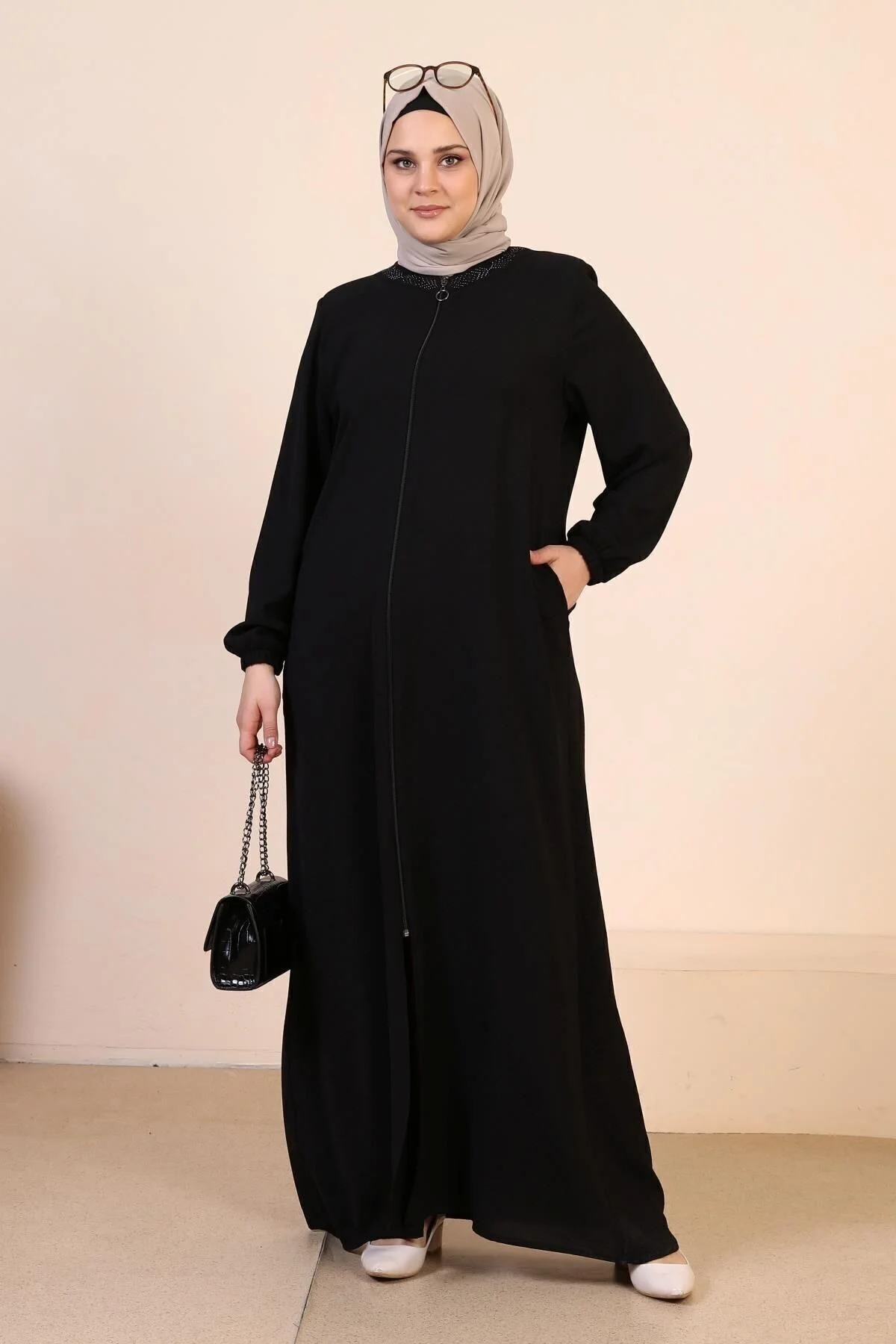 Kadin Buyuk Beden Ayrobin Ferace Fermuarlı Ve Boydan Uzun